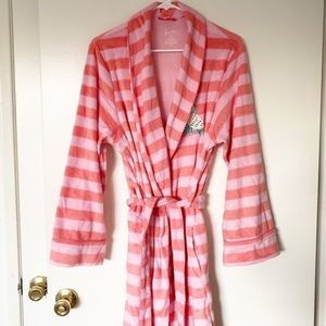 Nick & Nora Robe Fuzzy Striped Pink Size M/L